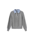 Cable Knit Stripe Collar Sweater